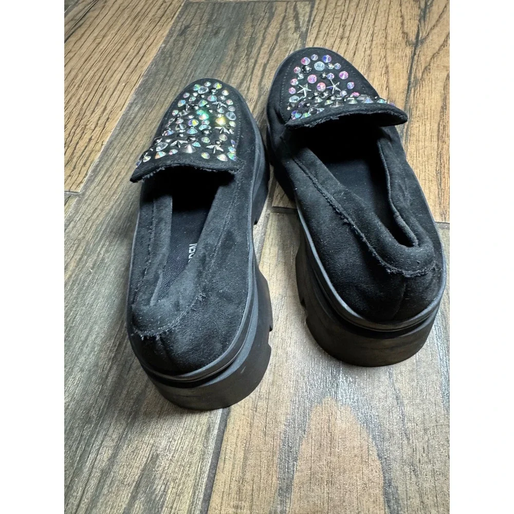 Steve Madden‎ Kids Black Star Studded Platform Loosy Loafers Rhinestone Shoes